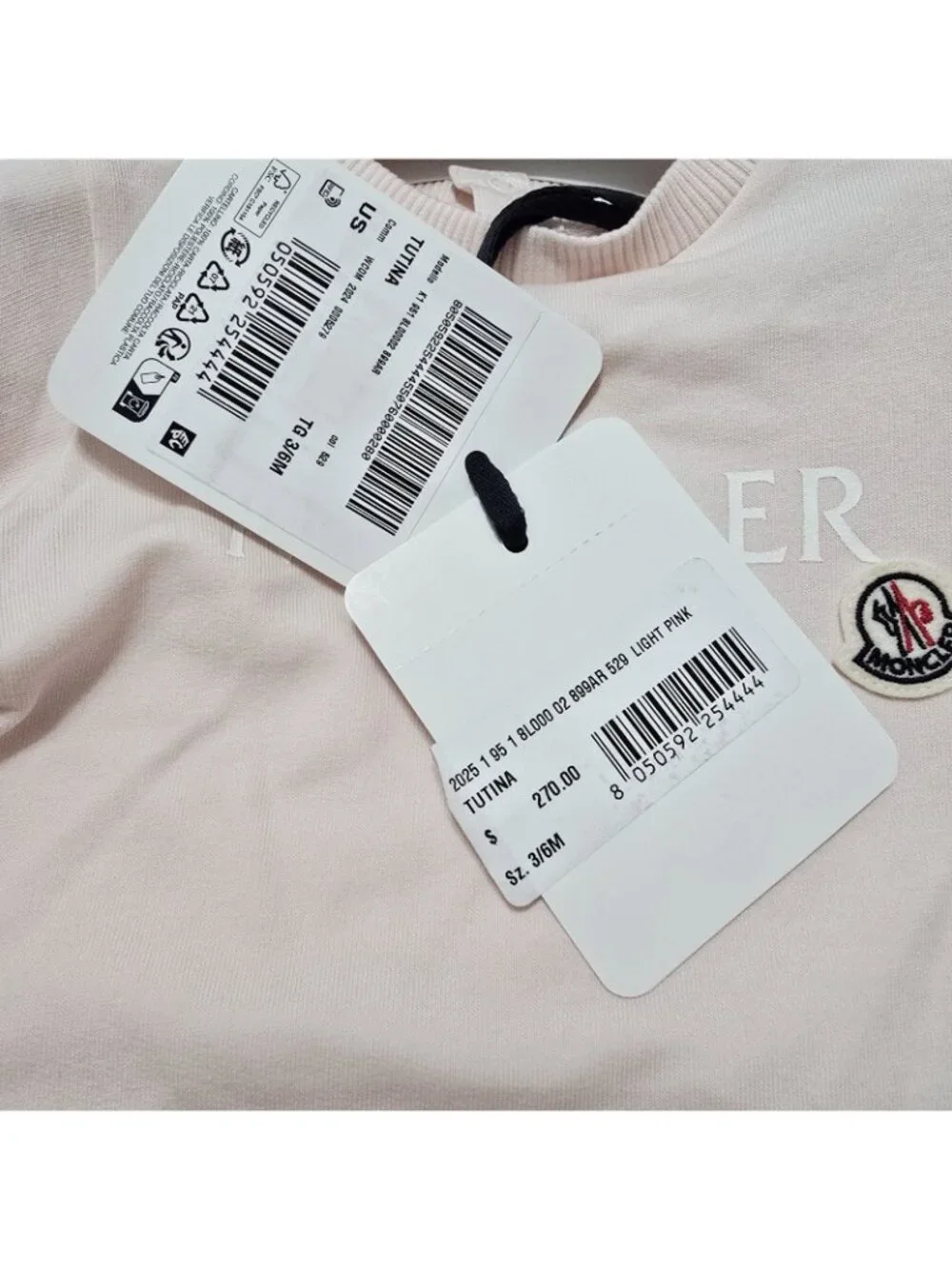 NEW Moncler - 3/6,‎ 9/12, 12/18 Mths Unisex Pink Logo Baby One Piece Romper